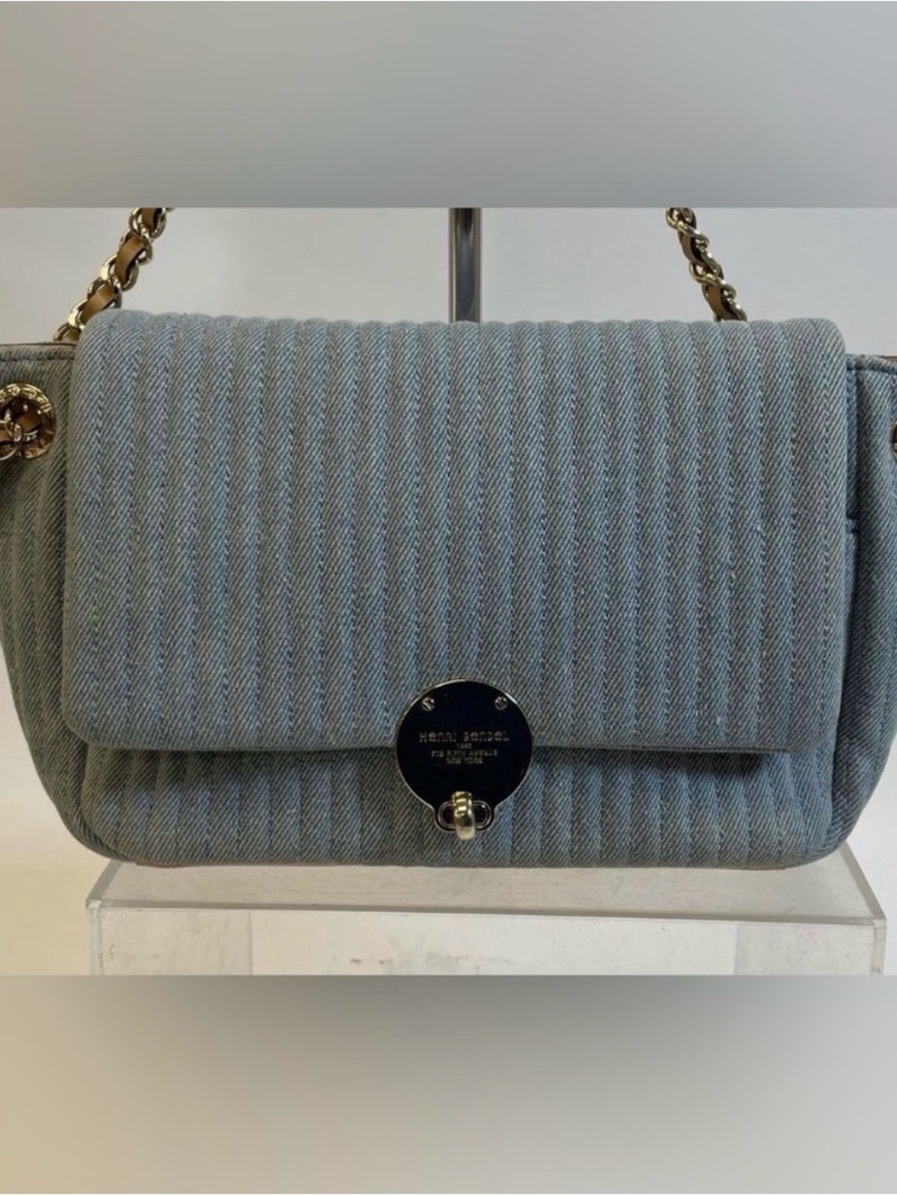 henri bendel Quilted Light Blue Chain Crossbody Bag - Picture 2 of 11